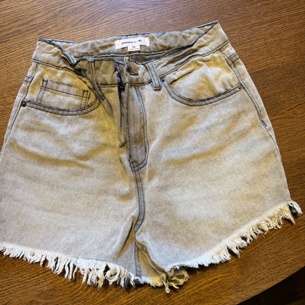 O'Neill Gray Jean Shorts with Frayed Hem